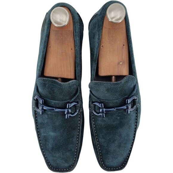 Salvatore Ferragamo Parigi Suede Blue Teal Driving Loafers Mens 10EE Dress Shoes - Picture 2 of 15